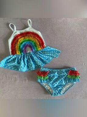 Girl August Rainbow Polka Dot Two-Piece Swim Set